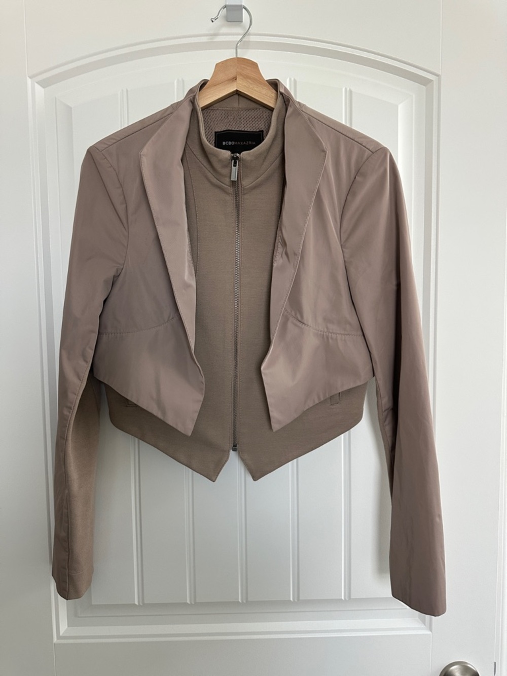 BCBGMaxAzria Taupe Layered Cropped Blazer